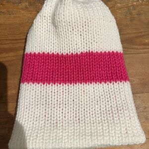 Kids White and Pink Knit Beanie